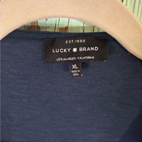 Lucky Brand Dark Blue Blouse with Red Embroidery flutter sleeve - Picture 2 of 6